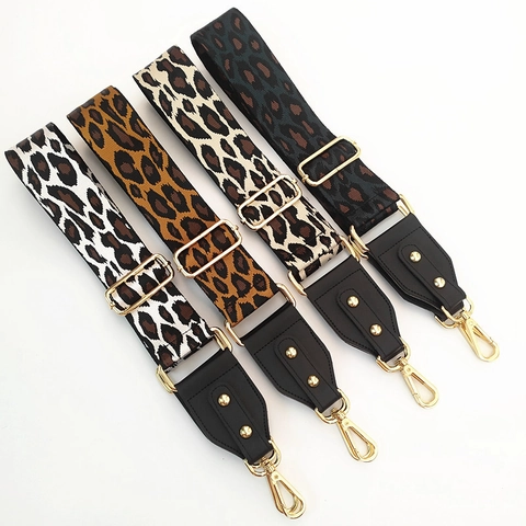 Leopard Print Breiter Schultergurt Taschengurt Ersatz Verstellbar Stoff Kunstleder Umhängegurt Mit Goldenen Metallschnallen