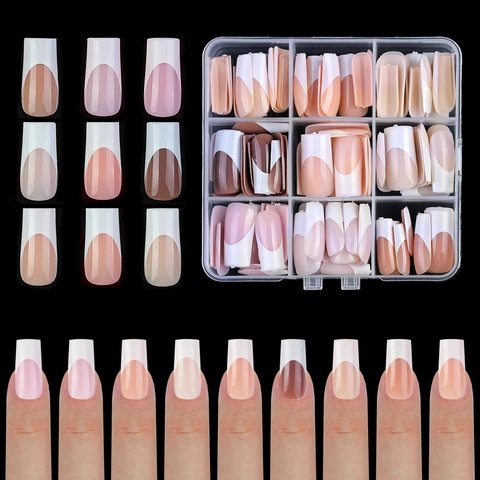 Set Di Unghie Finte French Press On Soft Gel Nude Rosa Marrone Kit Manicure Con Scatola Di Immagazzinaggio DIY