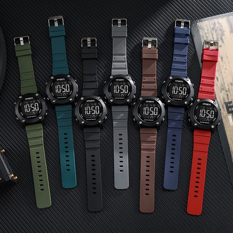 Men Digital Sports Watch Waterproof Outdoor Trendy Silicone Strap LED Light Multifunctional Street Style For Teenagers