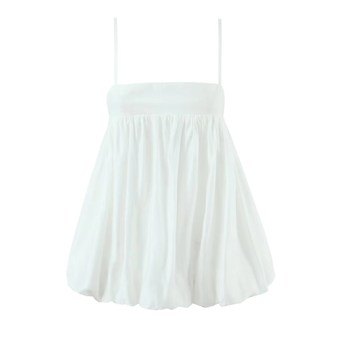 Witte Spaghetti Strap Cami Top Tencel Polyester Geplooid Gesmokt Bubble Zoom Babydoll Sexy Streetwear Voor Dames