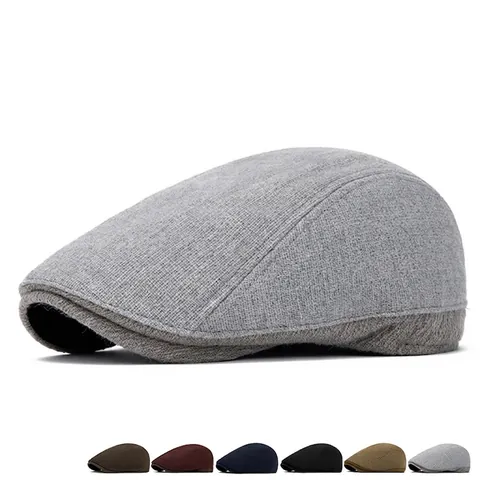 Casquette Gavroche Vintage Mélange Laine Chevrons Hiver Chaud Doublure Polaire Plate Boucle Métallique Réglable