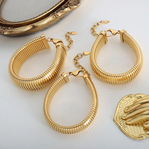 Gioielli Collana E Bracciale A Catena Di Serpente Larga E Spessa Acciaio Al Titanio Placcato Oro 18K Moda Per Donna