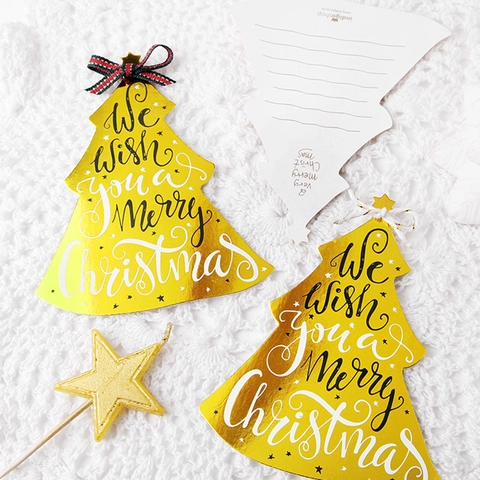Christmas Greeting Cards Gold Bronzing Snowman Tree Cup Shape Gift Hanging Tags Holiday Party Decoration
