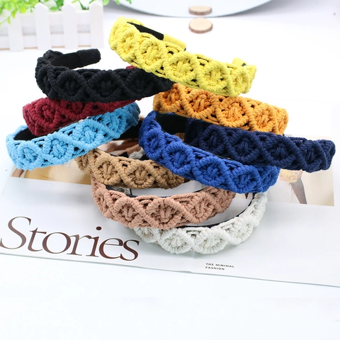 Retro Hand-Woven Cotton Rope Headband Wide Knitted Hair Band Women Face Washing Styling Accessory Solid Color Bohemian