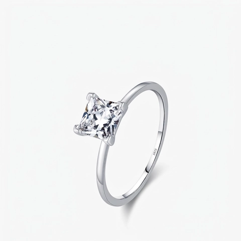 Princess Cut Ring 925 Sterling Silver Square Zircon Four Prong Solitaire Minimalist Elegant Jewelry For Women