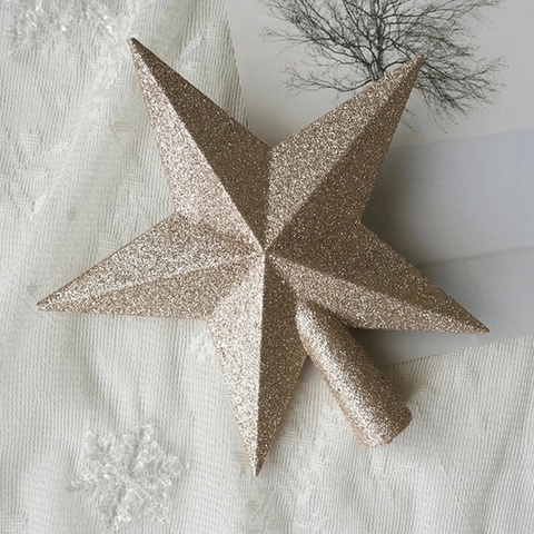 Christmas Tree Topper Star Glitter Champagne Gold Five Pointed Holiday Home Ornament Elegant PVC Traditional Decoration