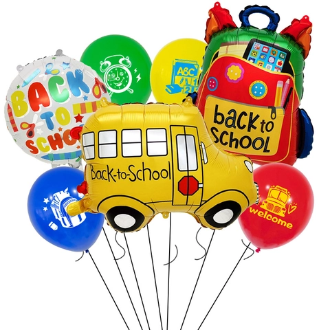Back To School Balloons Mylar Foil Latex Decorative Classroom Party Supplies School Bus Bag Pencil Shape Novelty