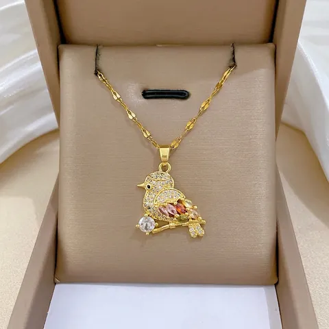 Collana Con Ciondolo A Forma Di Uccello Placcata Oro Acciaio Al Titanio Zirconia Cubica Colorata Gioielli Eleganti