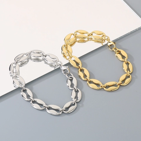 Kaffeebohnen Gliederkette Armband Edelstahl Vergoldet Minimalistisches Puff Mariner Schweinenasen Schmuck Für Damen Herren