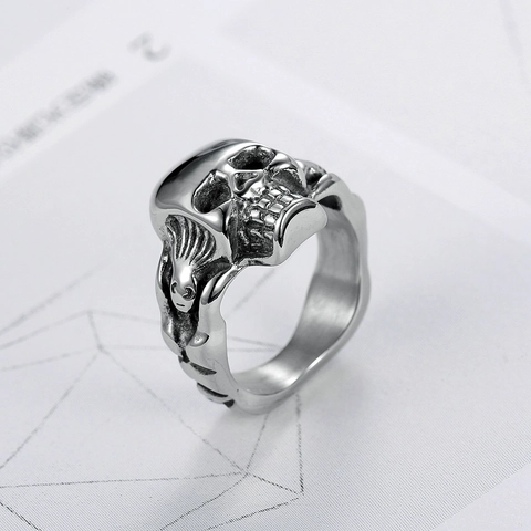 Anello Teschio Da Uomo Acciaio Inossidabile Vintage Gotico Punk Motivo Tridimensionale Gioielli Di Moda