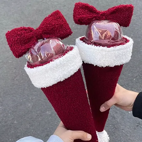 Borsa Confezione Mela Di Natale Velluto Peluche Forma Cono Gelato Kit Materiale Fai Da Te Per Regalo Vigilia