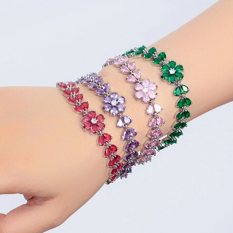 Elegante Bracciale a Fiore in Rame con Zirconia per Donna Lusso Multicolore Cristallo Floreale Gioielli Regalo Festa