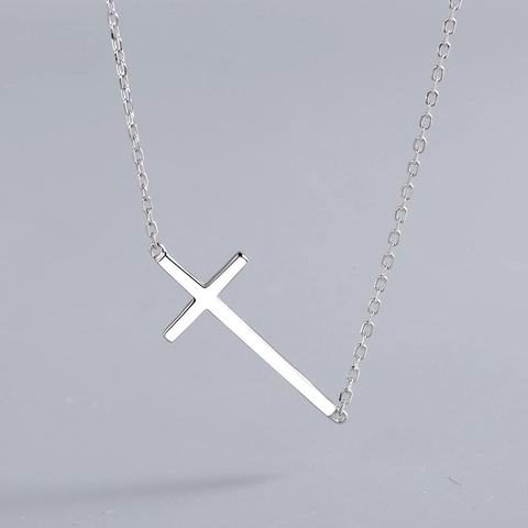 Collana Con Croce Laterale Argento Sterling 925 Minimalista Lucido Catena A Maglie Gioielli Da Donna