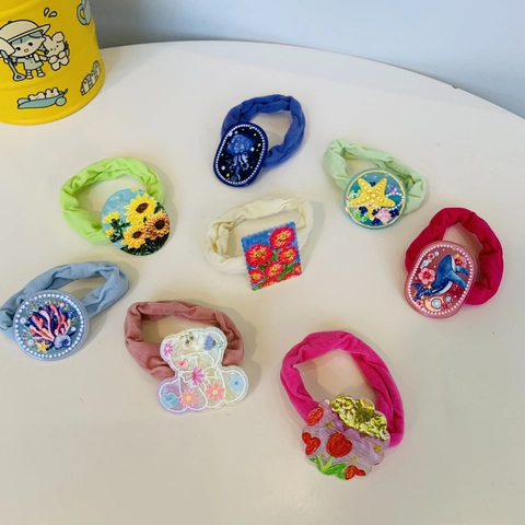 Coleteros Elásticos De Tela Con Dijes De Acrílico Estilo Pintura Al Óleo Floral Girasol Elegantes Accesorios Franceses