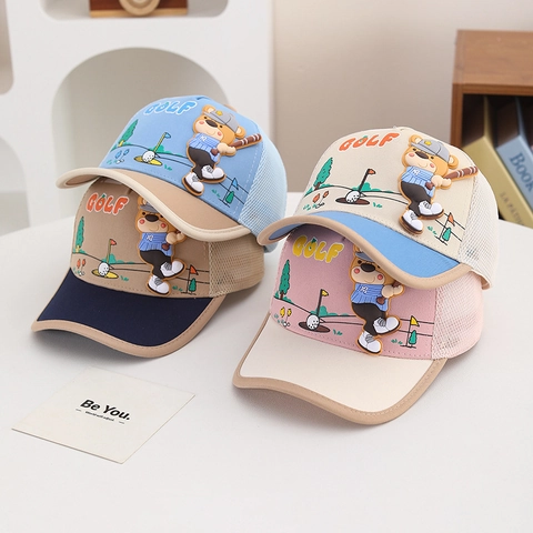 Cappello Da Baseball Per Bambini Cotone Rete Traspirante Protezione Solare Outdoor Golf Orso Cartone Animato Regolabile