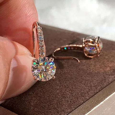Luxury Cupronickel Round Drop Earrings For Women Sparkling Rhinestone Elegant Silver Rose Gold Plated Wedding Party Jewelry
