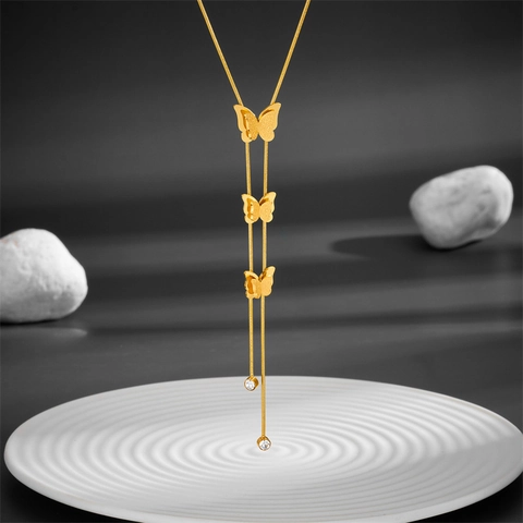 Matte Schmetterling Quaste Kette Gold Vergoldeter Edelstahl Schlangenkette Strass Minimalistischer Y-Förmiger Schmuck Damen