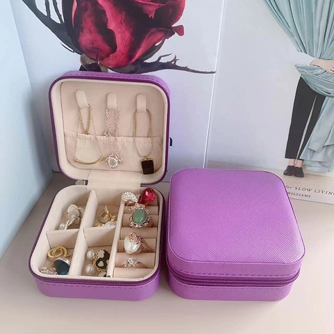 Portable PU Leather Jewelry Organizer Box Zippered Multi-Layer Travel Jewelry Case For Rings Earrings Necklaces Storage