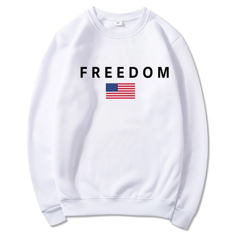 Sweat À Capuche Doublé Polaire Unisexe Freedom Imprimé Drapeau Américain Pull À Manches Longues Mode Streetwear Sportive