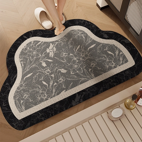 Diatomeenerde Badematte Super Saugfähig Schnelltrocknend Rutschfest Weiche Matte Vintage Floral Geometrisch Eingangsbereich