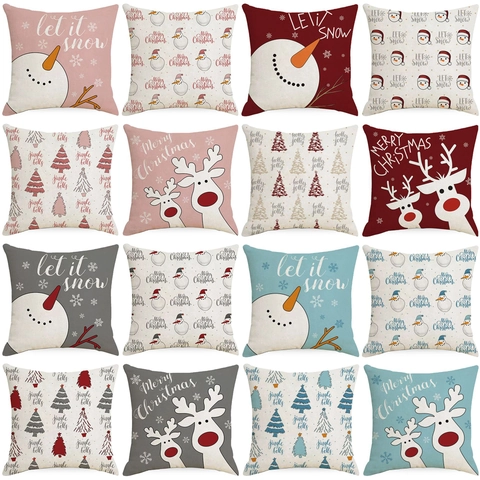 Kerst Kussenhoes Linnen Kussenovertrek Vakantie Rendier Sneeuwman Afdrukken Feestelijke Huis Sofa Woonkamer Decoratie