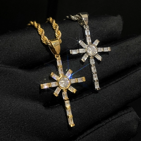 Collana Con Pendente A Croce In Rame Hip Hop Con Intarsio Di Zirconi Baguette Catena A Corda Gioielli Trendy