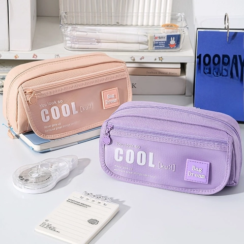 Large Capacity Pencil Case Canvas Stationery Bag Multi Layer Zipper Transparent Window School Office Aesthetic Pouch