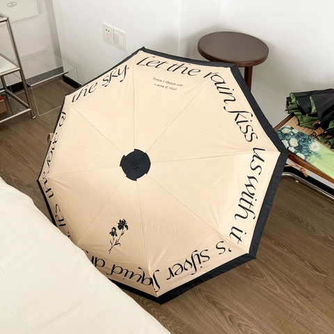 Französischer Vintage Faltregenschirm Mit Buchstabendruck UV-Schutz Silberbeschichtung Winddicht Sonne Regen Manuell Tragbar