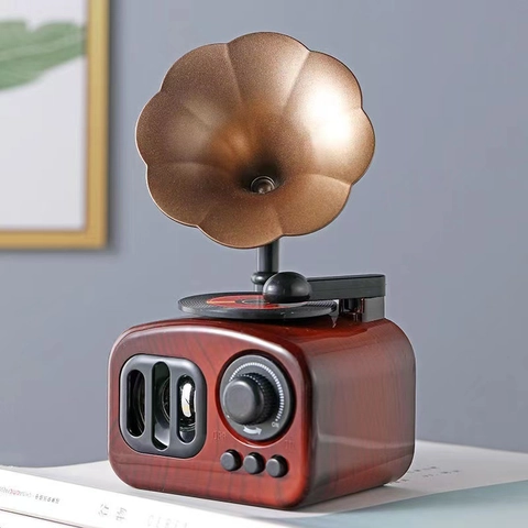 Carillon Fonografo Retrò Grammofono Meccanico Antico Decorazione Da Scrivania Plastica Grana Di Legno Regalo