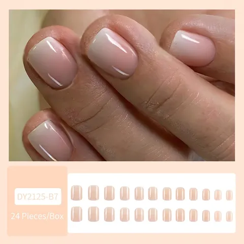 Press On Nails Κοντό Τετράγωνο Ψεύτικα Νύχια Nude Ροζ Γαλλικό Ombre Ακρυλικό Σχεδιασμός Για Γυναίκες Καθημερινή Χρήση