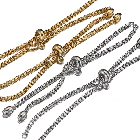 Cadena De Caja Ajustable De Acero Inoxidable Con Cuenta Deslizante Bolo Para Creación De Pulseras Y Collares DIY