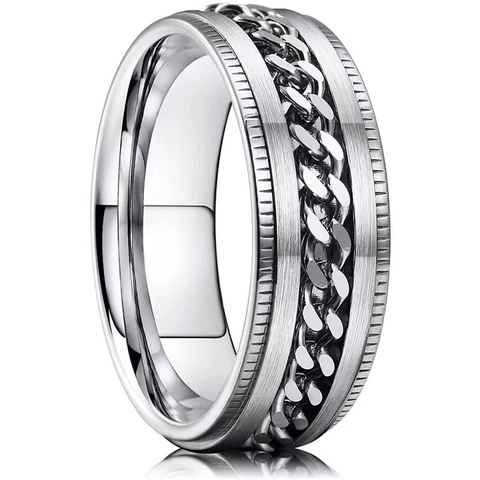 Men Spinner Ring Stainless Steel Rotating Cuban Chain Stress Relief Punk Hip Hop Jewelry Band For Anxiety Relief