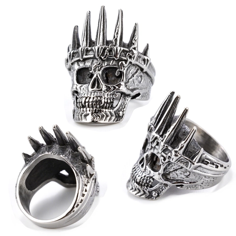 Schedel Kroon Ring Roestvrij Staal Vintage Gotisch Punk Rock Stijl Biker Sieraden Voor Mannen Cool Individueel Accessoire