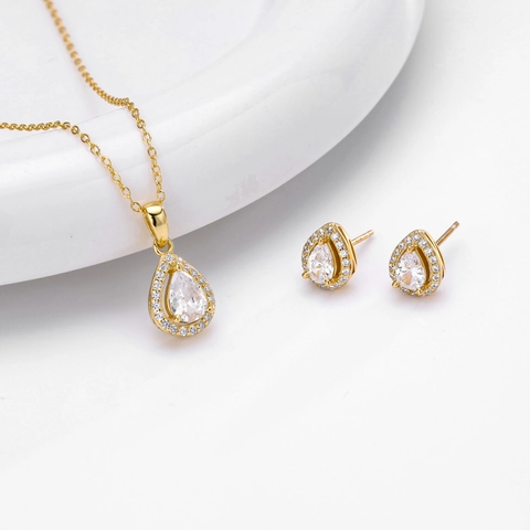 Luxury 925 Sterling Silver Waterdrop Rhinestone Necklace And Earrings Jewelry For Women Pave Wedding Party Accessories