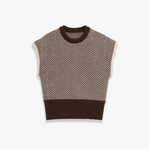 Chaleco De Punto Para Mujer Patrón De Espiga Cuello Redondo Sin Mangas Vintage Casual Pullover Top Con Ribete Acanalado