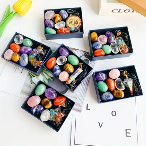 Natural Healing Crystal Gemstone Tumbled Stones And Resin Orgone Pendant Necklace Meditation Yoga Chakra Balance Collection Gift