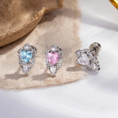 Joyas Piercing Cartilago Oreja Corazon Zircon Cobre Barra Acero Inoxidable Tornillo Trasero Vintage Barroco Mujeres
