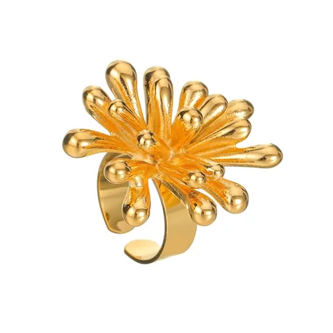 Anello Aperto Petalo 3D Acciaio Inossidabile Placcato Oro 18K Vintage Francese Floreale Regolabile Da Donna Elegante