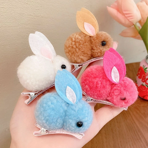 Pince À Cheveux Lapin En Peluche Pour Enfants Filles Mignon Animal 3D Barrette Crocodile Douce Enveloppée De Tissu
