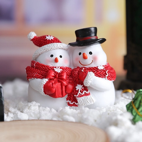 Weihnachts Schneemann Harz Figur LED Leuchtend Schreibtisch Deko Winter Feiertag Ornament Cartoon Süß Geschenk