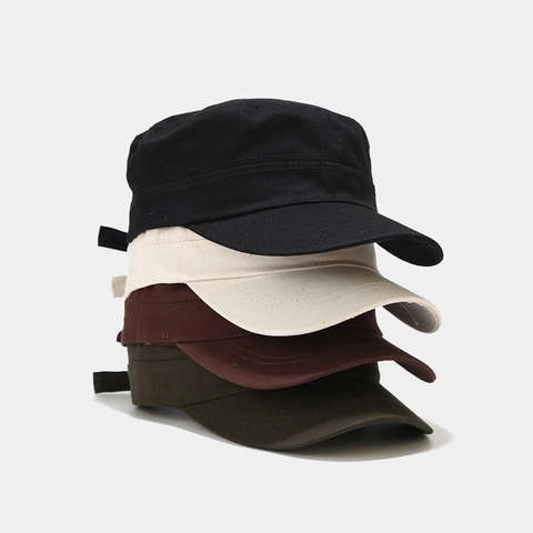 Gorra Cadet Hombre Vintage Algodón Lona Techo Plano Militar Color Sólido Ala Corta Exterior Ajustable