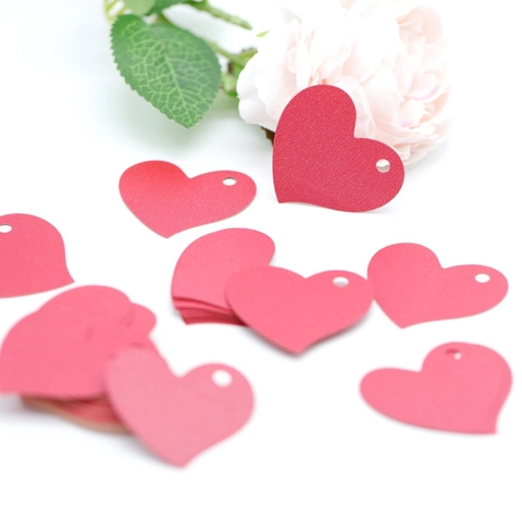 Heart Shaped Paper Gift Tags With Pre Punched Holes For Valentine Day Wedding Party Decor DIY Craft Labels Pink Red
