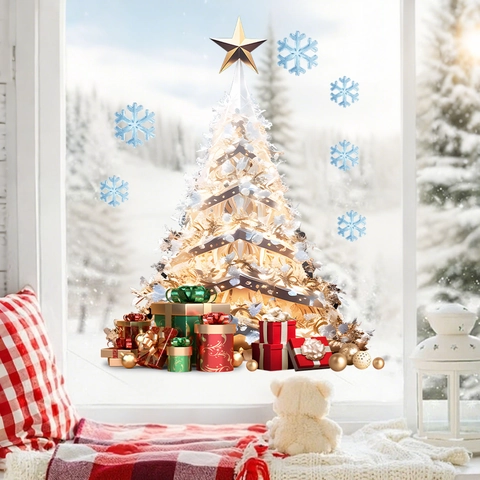 Christmas Tree Snowflake Window Clings Static Stickers PVC Glass Decals Holiday Home Decoration Gift Box Patterns