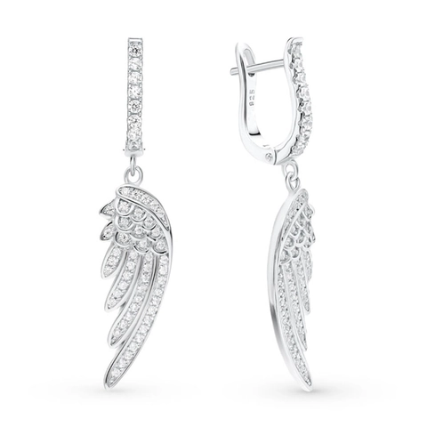 925 Sterling Silber Engel Flügel Feder Tropfen Ohrringe Mit Weißem Zirkonia Elegant Pendler Stil Für Damen