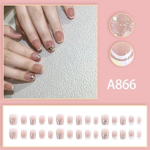 Uñas Postizas Press On Estilo Francés Nude Brillo Brillante Uñas Artificiales Elegante Diario Mujeres