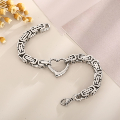 Gioielli Catena Bizantina Collana E Bracciale Acciaio Inossidabile Chiusura Cuore Donna Moda Hip Hop Gioielli Lucidati