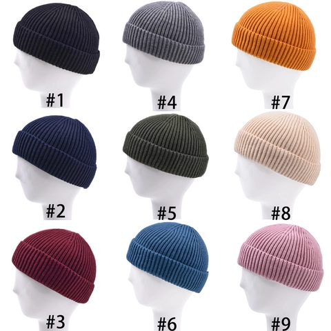 Berretto in Maglia a Costine Unisex Con Risvolto Berretto Corto Marinaio Docker Hat Hip Hop Streetwear Autunno Inverno Copricapo Caldo
