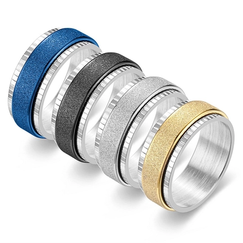 Frosted Titanium Steel Spinner Ring For Men Women Stress Relief Anxiety Meditation Ring Matte Rotating Finger Ring Gear Edge Band Ring Jewelry