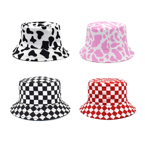 Cappello Alla Pescatora Cotone Tela Protezione Solare Estivo Outdoor Stampa Mucca Banana Per Uomini Donne