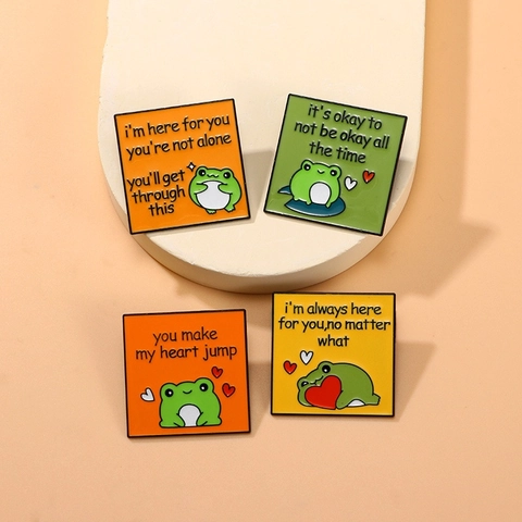 Lot de Broches en Émail de Grenouille de Dessin Animé Badge en Alliage Carré avec Lettres d'Encouragement Pins pour Sac à Dos Vêtements Bijoux